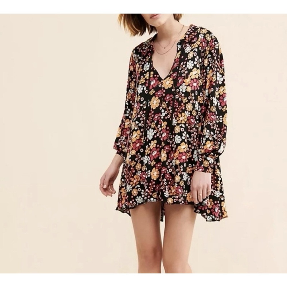 Free People Daisy Jane Long Sleeve Mini Dress L Colorful Bohemian Peasant
